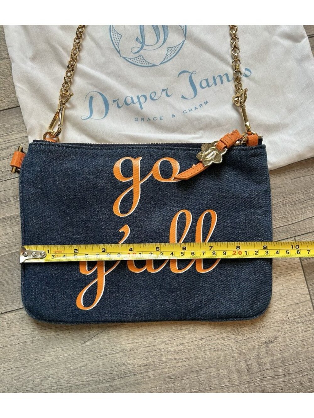 Draper James Purse Orange Blue Denim 'Go Y'all' Clutch Bag UT Tennessee Auburn - Picture 4 of 14